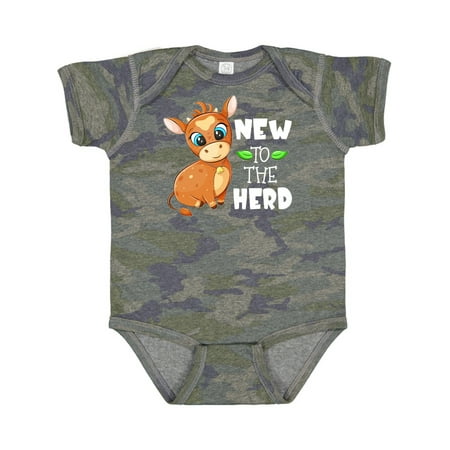 Inktastic New to the Herd Cute Brown Cow with Blue Eyes Gift Baby Boy or Baby Girl Bodysuit