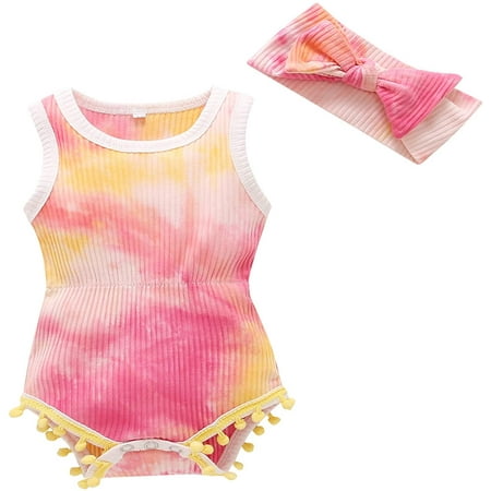 Viworld Newborn Baby Girl Summer Rompers Tie Dye Pompom Tassel Bodysuits Jumpsuit +Headbands Outfit
Viworld Newborn Baby Girl Summer Rompers Tie Dye Pompom Tassel Bodysuits Jumpsuit +Headbands Outfit