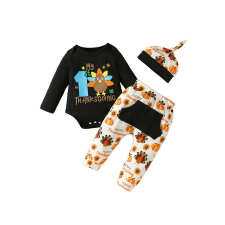Infant Baby Boy Girls Thanksgiving Outfit Turkey Print Long Sleeve Rompers and Elastic Pants Cute Hat Fall 3 Piece Clothes
Infant Baby Boy Girls Thanksgiving Outfit Turkey Print Long Sleeve Rompers and Elastic Pants Cute Hat Fall 3 Piece Clothes