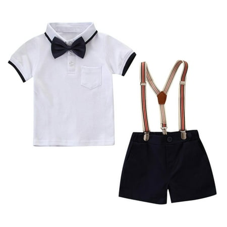 Kids Boys Summer Little Gentleman Lapel Short Sleeved T-shirt Suspenders Two-piece Set Fashion Children s Suit
Kids Boys Summer Little Gentleman Lapel Short Sleeved T-shirt Suspenders Two-piece Set Fashion Children s Suit