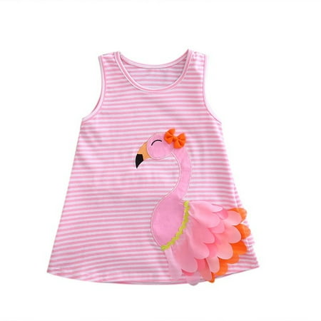Toddler Baby Girls Summer Dress Pink Princess Sleevelss Party Cotton Dresses Age 0-4Y