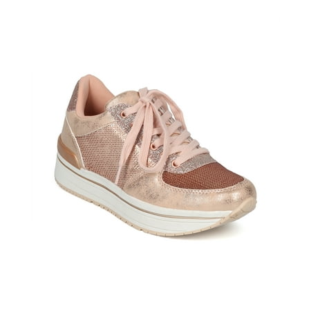 Women Sequin and Glitter Lace Up Jogger Sneaker HH10