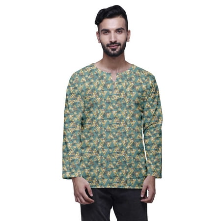 Atasi Printed Keyhole Nack Short Kurta Men Shirt With Long Sleeves For Men