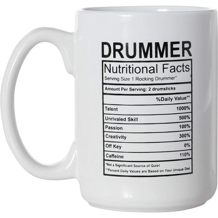 Drummer Nutritional Facts Ingredients Label Mug Drummer Musician Gift Mug 15oz Deluxe Double-Sided Coffee Tea Mug
Drummer Nutritional Facts Ingredients Label Mug Drummer Musician Gift Mug 15oz Deluxe Double-Sided Coffee Tea Mug
