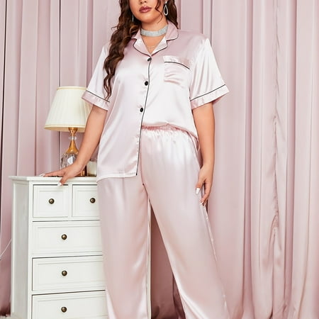 Plus Size Solid Short Sleeve Button Up Top & Pants Pajamas Set Women‘s Plus Elegant 2pcs Loungewear Set
Plus Size Solid Short Sleeve Button Up Top & Pants Pajamas Set Women‘s Plus Elegant 2pcs Loungewear Set