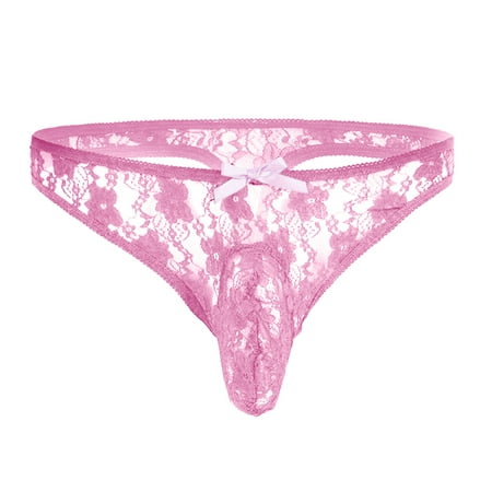 

wendunide pajama set for women Men Lingerie Floral Lace Semi See-through Bikini Briefs T-back Underwear Pink M