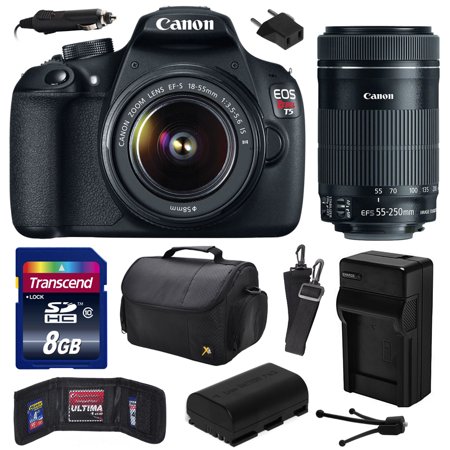 Canon EOS Rebel T5 (1200D) Digital SLR Camera with EF-S 18-55mm IS II and EF-S 55-250mm f\/4-5.6 IS STM Lens with 8GB Memory, Large Case, Battery, Charger, Memory Card Wallet, Cleaning Kit 9126B003 Canon EOS Rebel T5 (1200D) Digital SLR Camera with EF-S 18-55mm IS II and EF-S 55-250mm f\/4-5.6 IS STM Lens with 8GB Memory, Large Case, Battery, Charger, Memory Card Wallet, Cleaning Kit 9126B003