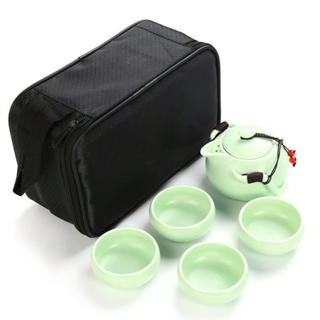 

TOYMYTOY Portable Travel Tea Set Porcelain Kung Fu Tea Ware with a Teapot & 4 Teacups & Travel Bag - Green