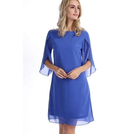 CHICIRIS Women's Chiffon Dress Business 3/4 Split Sleeve Loose Fit Chiffon Cocktail Dress