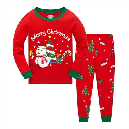 Boy Girl 100% Cotton Christmas Pyjamas Set Snowman Pjs Long Sleeve 2 Piece Size 5T