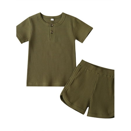2PCs Toddler Baby Boys Girls Knitted Short Sleeve Pullover Tops Shorts Summer