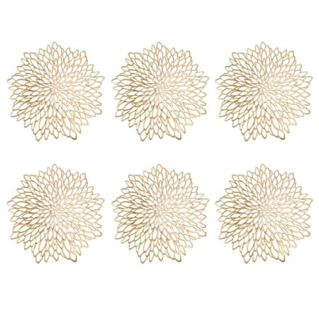 6PCS PVC Placemat for Dining Table Hollow Pad Coaster Pads Table Bowl Mats Gold