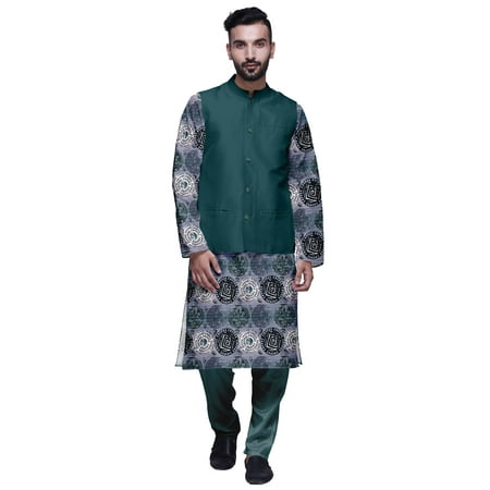 Atasi Traditional Mens Dupion Silk Kurta Pajama Set With Nehru Jacket Men Wear