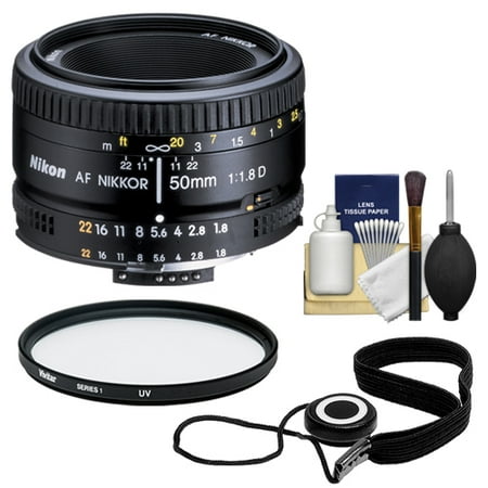 Nikon 50mm F\/1.8D AF Nikkor Lens + UV Filter + Accessory Kit for D3200, D3300, D5300, D5500, D7100, D7200, D750, D810 Cameras