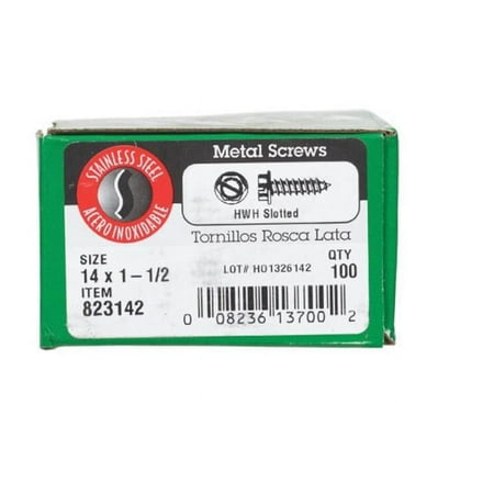 Hillman 823142 14 x 1.5 in. Hex Head Sheet Metal Screw Stainless Steel - Box of 100
Hillman 823142 14 x 1.5 in. Hex Head Sheet Metal Screw Stainless Steel - Box of 100