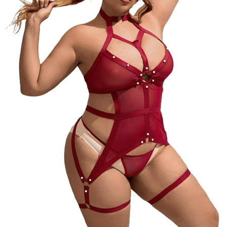Plain Teddies Plus Size Sexy Lingerie Women s Burgundy