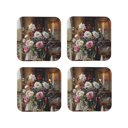 Coasters Set of 4 - Romantic Wine Flowers Drink Coasters for Tabletop Protection Leather Coasters for Living Room Decor and Housewarming Gift Square
Coasters Set of 4 - Romantic Wine Flowers Drink Coasters for Tabletop Protection Leather Coasters for Living Room Decor and Housewarming Gift Square
