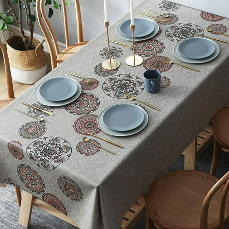 PVC Tablecloth Rectangular Table Cloth Boho Simplicity Print Anti-Ironin Waterproof Oilproof Thick Dining Table Cover