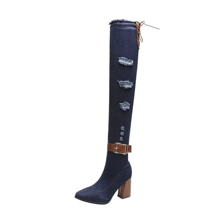 Woman Elastic Comfortable Boots Ladies Solid Color Denim Belt Buckle Fashion Boots Side Zipper Pointed Thick High Heel Knee High Boots
Woman Elastic Comfortable Boots Ladies Solid Color Denim Belt Buckle Fashion Boots Side Zipper Pointed Thick High Heel Knee High Boots