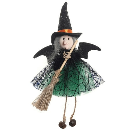 Halloween Pendant Mini Witch Figure with Skirt for Haunted House Decor Green