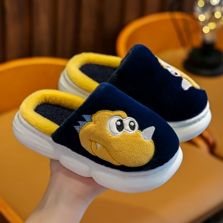 Hunpta Kids Slippers Children Cotton Slippers Boys Girls Fall Winter Warm Wool Slippers Children Cartoon Dinosaur Slippers