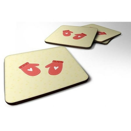 Oven Mitts on Yellow Foam Coasters - Set of 4