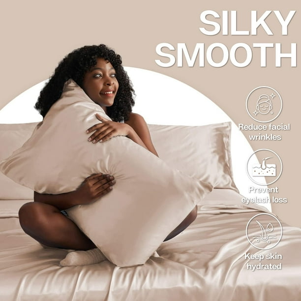 MR&HM Satin Pillow Case, 2 Pack Satin Queen Silky Pillowcase for Hair and Skin, Satin Pillowcase Set of 2, 20x30, Champagne MR&HM Satin Pillow Case, 2 Pack Satin Queen Silky Pillowcase for Hair and Skin, Satin Pillowcase Set of 2, 20x30, Champagne - Image 4