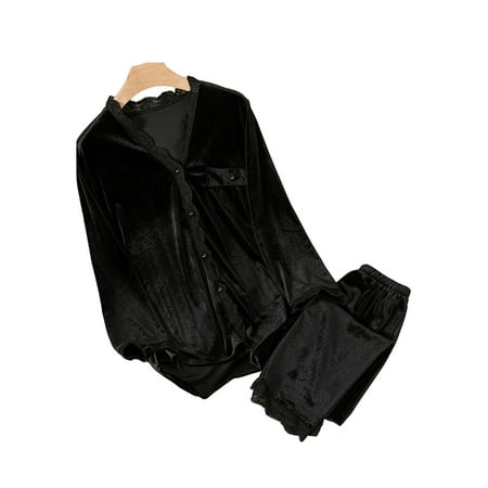 Capreze Women Sleepwear Lace Trim Nightwear Elastic Waist Pajamas Sets Loose Lounge Set Velvet Black L
Capreze Women Sleepwear Lace Trim Nightwear Elastic Waist Pajamas Sets Loose Lounge Set Velvet Black L