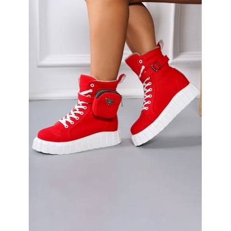 ROASO Women s Buckle Pocket Platform Booties Red