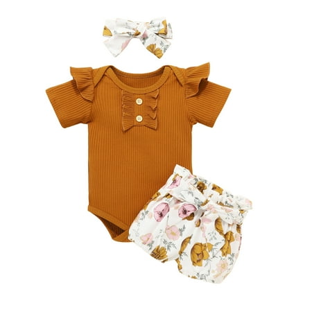 Newborn Baby Girls Summer Solid Ribbed Romper+Floral Bow Shorts Headbands Outfits Set Fashion Children s Suit
Newborn Baby Girls Summer Solid Ribbed Romper+Floral Bow Shorts Headbands Outfits Set Fashion Children s Suit