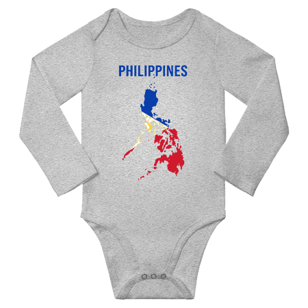 Philippines Flag Map Baby Long Slevve Bodysuits (Gray 18-24 Months)