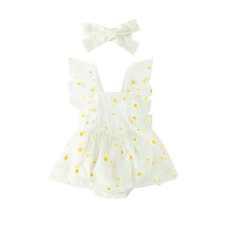 Arvbitana 0-12 Months Infant Baby Girl 2Pcs Summer Outfits Ruffle Sleeve Daisy Print Romper Mesh Dress with Headband Set
Arvbitana 0-12 Months Infant Baby Girl 2Pcs Summer Outfits Ruffle Sleeve Daisy Print Romper Mesh Dress with Headband Set