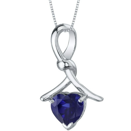 Peora 2.50 Carat T.G.W. Heart Shape Created Blue Sapphire Rhodium over Sterling Silver Pendant, 18
