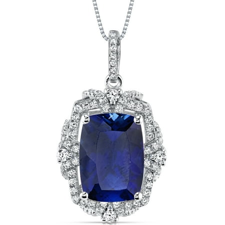 Peora 9.00 Carat T.G.W. Cushion Cut Created Blue Sapphire Rhodium over Sterling Silver Pendant, 18