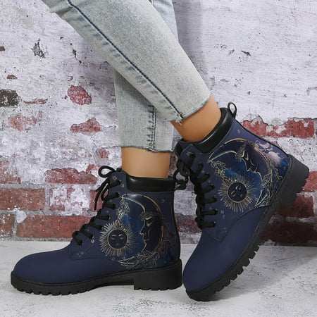 ZMHEGW Boots For Women Autumn And Winter Ankle Low Heel Non Slip Sole Star Moon Pattern Short Lace Up Round Toe Boots Shoes
ZMHEGW Boots For Women Autumn And Winter Ankle Low Heel Non Slip Sole Star Moon Pattern Short Lace Up Round Toe Boots Shoes