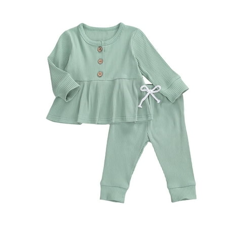Carolilly 2Pcs Toddler Outfits Solid-Color Ribbed O-Neck Long-Sleeves Top with Ruffle Hem + Drawstring-Waist Pants for Baby Girls
Carolilly 2Pcs Toddler Outfits Solid-Color Ribbed O-Neck Long-Sleeves Top with Ruffle Hem + Drawstring-Waist Pants for Baby Girls