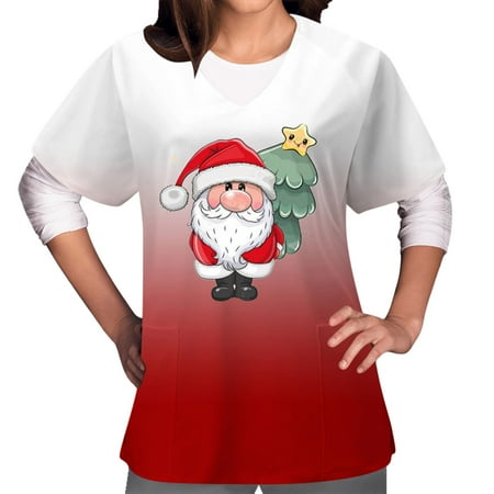 Christmas Scrub Tops Women Gnome Print Short Sleeve Nurse Uniforms Workwear Scrubs Comfy Scrub Shirts with Pockets
Christmas Scrub Tops Women Gnome Print Short Sleeve Nurse Uniforms Workwear Scrubs Comfy Scrub Shirts with Pockets