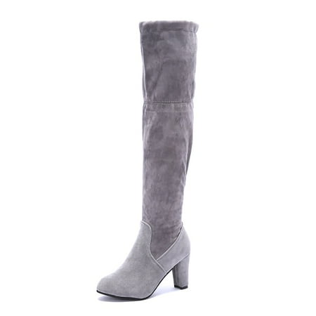 Flock Leather Women Over The Knee Boots Lace Up Solid High Heels Thigh High Boots Sexy Winter Shoes for Women Size 35-43