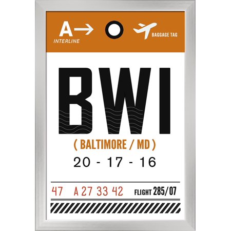 Baltimore, Maryland - BWI - Luggage Tag - Lantern Press Artwork (16x24 Giclee Art Print, Gallery Framed, Silver Wood)