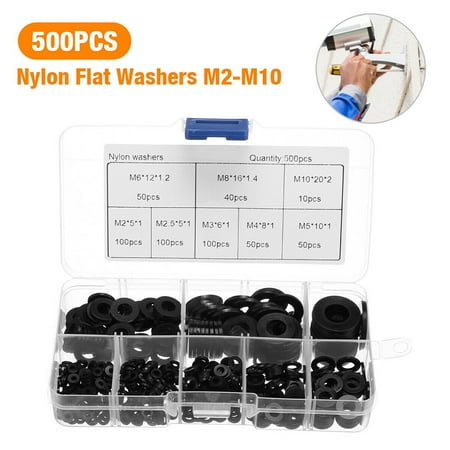 500 Pcs M2-M10 Nylon Metric Nylon Washers Flat Washers Assortment Kit