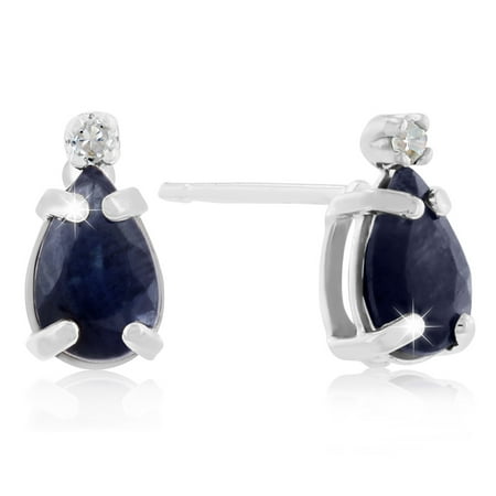 1 Carat Pear Sapphire and Diamond Earrings in 14k White Gold