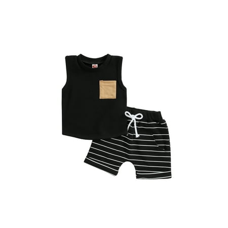 Frobukio 2Pcs Toddler Baby Boys Summer Outfits Sleeveless Pocket Tank Tops Striped Shorts with Pocket Sets Black 12-18 Months
Frobukio 2Pcs Toddler Baby Boys Summer Outfits Sleeveless Pocket Tank Tops Striped Shorts with Pocket Sets Black 12-18 Months