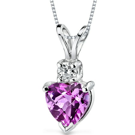 Peora 1.00 Carat T.G.W. Heart-Cut Created Pink Sapphire and Diamond Accent 14kt White Gold Pendant, 18