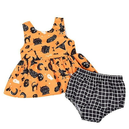 Honeeladyy Clearance under 10$ Newborn Infant Baby Girls Cartoon Dress Vest Tops Shorts Halloween Outfits Set