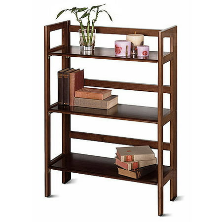 Wood Folding 3-Shelf Bookcase, Multiple Finishes