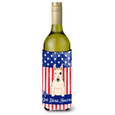 Carolines Treasures BB3133LITERK Patriotic USA Bull Terrier White Wine Bottle Beverge Insulator Hugger Wine Bottle