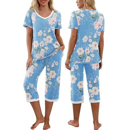 Womens Lounge Pajamas Sets Short Sleeve Top with Capri Pant Casual Fun Prints Sleepwear Pjs Loungewear Sets
Womens Lounge Pajamas Sets Short Sleeve Top with Capri Pant Casual Fun Prints Sleepwear Pjs Loungewear Sets