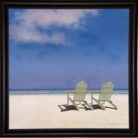 Beach Chairs-ZHELU62943 Framed Print 12.25"x12.25" by Zhen-Huan Lu in a Bistro Expresso