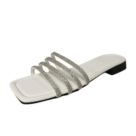 Slippers For Women Fashion Summer Women Slippers Flat Shiny Rhinestones Strap Casual Sexy Style Pu White 38
Slippers For Women Fashion Summer Women Slippers Flat Shiny Rhinestones Strap Casual Sexy Style Pu White 38