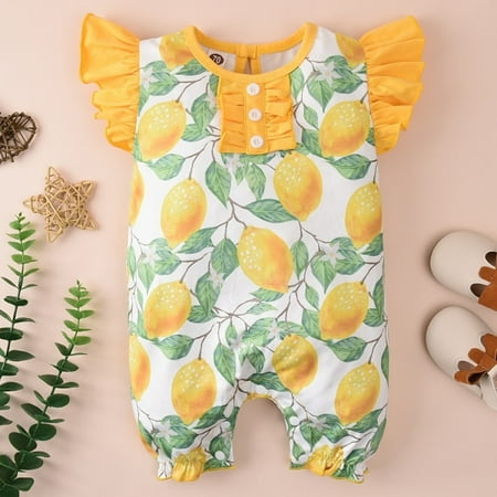Toddler Girl Romper Deals Kid Toddler Summer Clothes Newborn Infant Baby Girls Fly Sleeve Vest Floral Print Ruffled Romper Jumpsuit Baby Toddler Jumpsuit Summer Savings Clearance